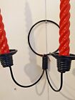 Pair of two Vintage 50's wall candle holder Plasticized Twisted Wire candlestick