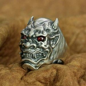 Roter CZ 925 Sterlingsilber japanischer Geist Prajna Totenkopf Ring TA254A US 7 ~ 15 BZ - Bild 1 von 29