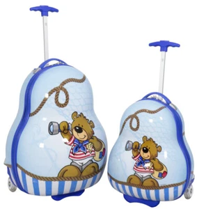 Koffer Kinder Jungen Hartschale Trolley Bär blau 2 Rollen bunt Handgepäck LED - Bild 1 von 19