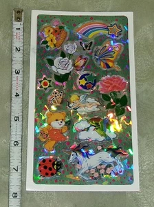 VTG Twin Seven Prism Holographic Sticker Sheet Bear Unicorn Butterfly Flowers - Picture 1 of 3