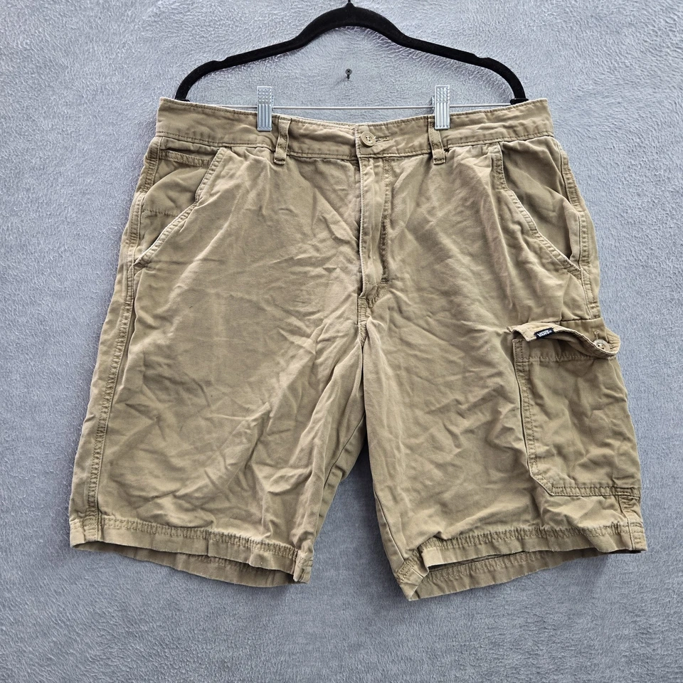 Pantalones Cortos Vans Hombre 36 Marrón Carga Lona Botón 10" Entrepierna Exterior Y2K LEER Foto 1 de 4