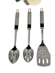Cooks Essentials Stainless Serving Pieces Utensils Spoons Slotted Spatula Set -3 - Picture 1 of 6