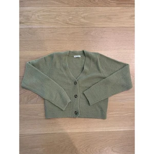 Theo & Spence Olive Green Knit Button Long Sleeve Cropped Cardigan Sweater Top S - Picture 1 of 5