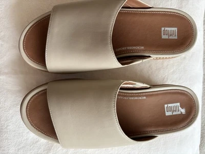 FitFlop Eloise Cork-wrap Leather Beige Wedge Slides size 6 - Image 1 of 4
