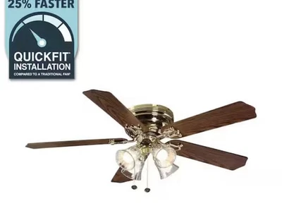 Hampton Bay Carriage House 52” Ceiling Fan Brass w/ Light Kit 1002409868 - Image 1 of 4