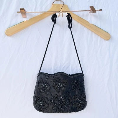 VALERIE STEVENS | VINTAGE NWOT BLACK CROSSBODY BEADED EVENING BAG - Изображение 1 из 4
