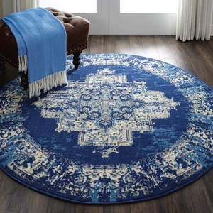 Nourison Home Grafix GRF14, 5'3" x Round, Navy Blue 5'3" (Round) - Picture 1 of 9