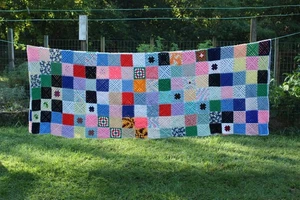 Granny Square HandKnit Blanket Large Afghan Crochet 109"x82" Colorful PRISTINE - Picture 1 of 3