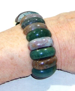Mehrfarbiger Achat Jaspis Fass Perlen Stretch Armband glatter polierter Stein 7 Zoll - Bild 1 von 5
