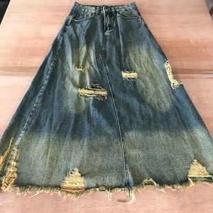 Jil Sander A Line Denim Long Skirt Women S Blue Distressed Raw Hem Pockets - Picture 1 of 10
