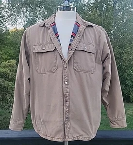 The American Outdoorsman Men’s Large Fleece Lined Tan Canvas Jacket w Pockets - Picture 1 of 13