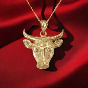 Yellow Gold Bull Head DC Pendant Necklace - Picture 1 of 13