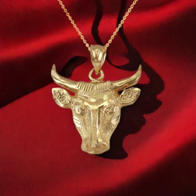 Ожерелье с подвеской в виде бычьей головы из желтого золота DC - Изображение 1 из 4