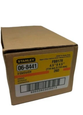 Bisagras de puerta Stanley PN: FBB179 bisagras de 4,5" x 4,5" (paquete de 3) 06-8853 (NUEVO) Foto 1 de 3