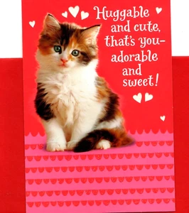 Biglietto Happy Valentine's Day Fluffy Calico Gattino Gatto Cuore Cuori Punzone - Foto 1 di 3