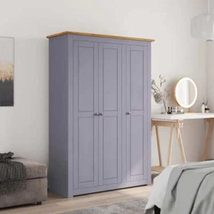 3-Door Pine Wood Wardrobe Cupboard Storage Cabinet Bedroom Closet Pantry Buffet - Picture 1 of 11