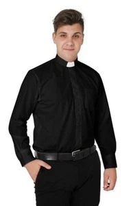 Mens Tab-Collar Long Sleeves Clergy Shirt Black Necksize 16.5" - Picture 1 of 6