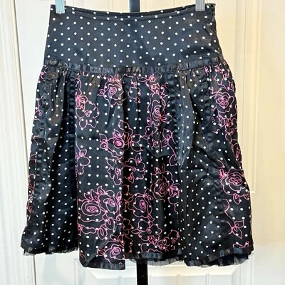 Limited Too Lined Short Skirt Size 8 Black Pink Floral Polka Dots Pleated - Image 1 of 4