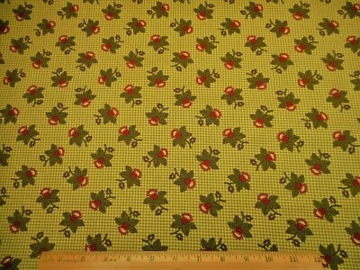 Civil War Reproduction Fabric By Yard Red Floral on Green Beige Moda Cotton #C - Image 1 of 2