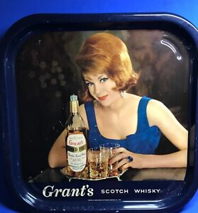 Grant`s Whiskey Tray Vintage 1960s Graphic Screened Metal Great Britain 13 5/8"