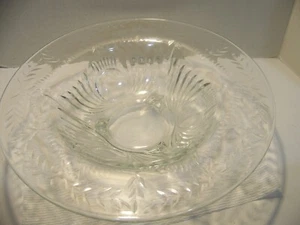 Vintage Paden City Glass Large Clear 12½ Diameter Floral Footed Console Bowl - Picture 1 of 6