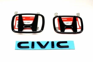 PARA HONDA CIVIC SEDÁN 2022-2024 EMBLEMA NEGRO BRILLANTE INSIGNIA RUEDA DELANTERA TRASERA 3 PIEZAS - Imagen 1 de 9