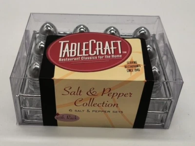 TableCraft 6 conjuntos de sal e pimenta 12 agitadores de vidro transparente e aço inoxidável - Imagem 1 de 4