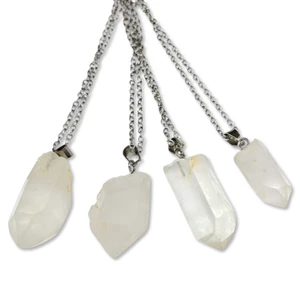 Raw Quartz Pendant Necklace Real Gemstone Master Healer Crystal Chain Jewellery - Picture 1 of 19
