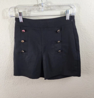 Nuevo con etiquetas H&M Mujer Talla 2 Negro Cintura Alta Marinero Pantalones Cortos Cremallera Lateral Foto 1 de 4