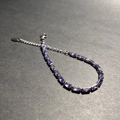 Elegante pulseira de tênis luxuosa roxa profunda ajustável - Imagem 1 de 4