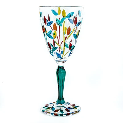 Murano Glass Wine Multi Wine Green Stem Hand Painted Height 19cm Venice Italy - Image 1 of 4