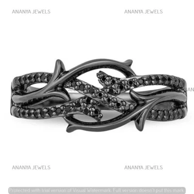 1 CT Round Cut Lab-Created Balck Spinel Wedding Band Ring 14K Black Gold Plated - Image 1 of 4