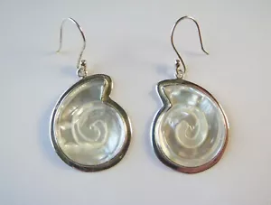925 Sterling Silver HOB Mother of Pearl MOP Shell Dangle Earrings 10.6 Grams - Picture 1 of 18
