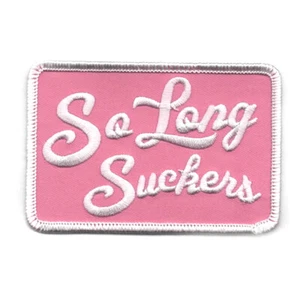 lucky 13 patch badge SO LONG SUCKERS Hot Rod Drag Race Motorcycle Tattoo Pink - Picture 1 of 1
