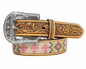 Angel Ranch Western Girl Belt Kids Embossed Floral Cross Design Inlay D130002348 - Picture 1 of 1