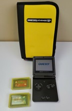 Nintendo Game Boy Advance SP AGS-001 Onyx Black TESTED 2 Games & Case NO CHARGER