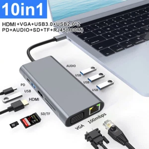 10 in1 Multiport HUB Type-C to 4K HDMI VGA USB 3.0 Adapter for PC Laptop Macbook - Picture 1 of 12