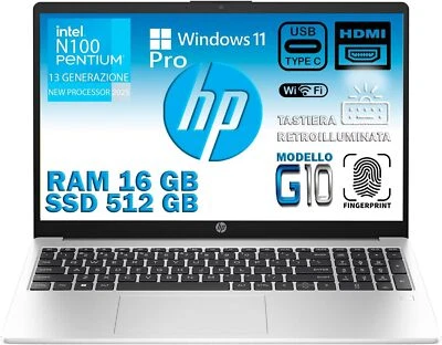 HP 250 G10 Notebook, RAM 16GB, SSD 512GB, FullHD 15.6", Intel N100 WIN11PRO - Immagine 1 di 4