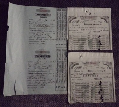 Imported Spirits Stamps One Pair Very Nice 1883 Plus A 70 Gallon 1870 - Image 1 of 2