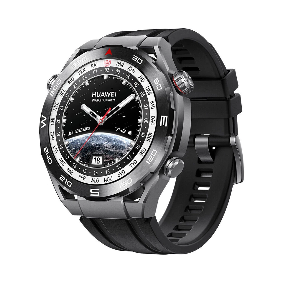 Huawei Watch Ultimate 48mm Cassa in Lega Amorfa con Base in Zirconi con Cinturino HNBR - Expedition Black (80390113010005101)