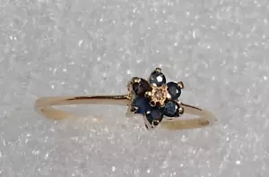 14K Yellow Gold Sapphire With Diamond Ladies Ring 1.00 Gram Size 8 - Picture 1 of 7