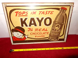 9 x 14 in DRINK KAYO SODA POP REAL CHOCOLATE ADV. SIGN TIN METAL TACKER - Z468 - Picture 1 of 7