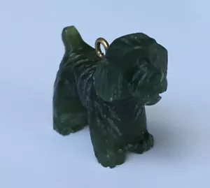 Vintage Carved Green Jade Jadeite Doodle Dog Pendant Charm Miniature Puppy - Picture 1 of 11