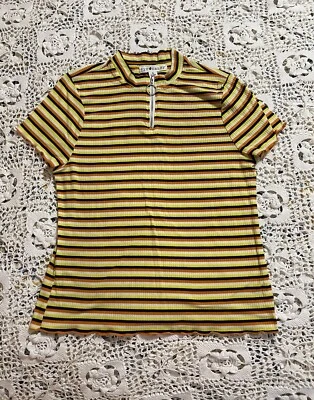 Eye Candy Pullover Short Sleeve Top Orange/white/Yellow/Brown Sz XL 1/4 Zip - Image 1 of 4