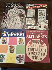 Lot of 4 Counted Cross Stitch Alphabet Patterns Plain Fancy Floral Butterfly…. - Picture 1 of 21