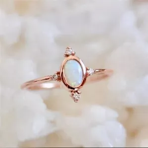 2.50Ct Oval Cut Simulated Fire Opal Engagement Wedding Ring 14k Rose Gold Plated - Picture 1 of 4