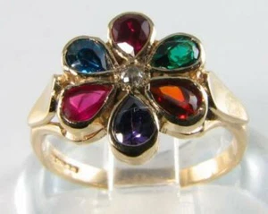 LARGE 9CT GOLD MULTI STONE REGARDS CLUSTER RING RING FREE RESIZE 6 to 8.5 US - Picture 1 of 5
