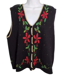 Chaleco Suéter Vintage Segue Cuentas Navidad Talla XL Bordado Fiesta de Pascua - Imagen 1 de 6
