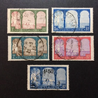 BroadviewStamps French Algeria #58, 62, 63, 65, 74 used F-VF.  Few thins. - Image 1 of 2