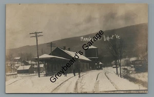 Estación de tren de ferrocarril RPPC MANCHESTER DEPOT VT Vermont foto postal real - Imagen 1 de 2